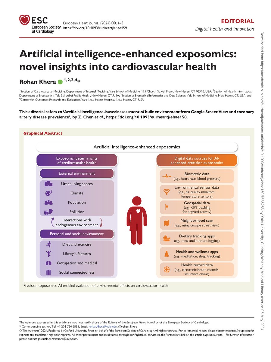 A recent set of studies highlights the creative ways in which we can deploy #DeepLearning to learn about environmental factors associated with cardiovascular health I had the opportunity to contextualize the @ESC_Journals #EHJ study in an Editorial on AI-enhanced exposomics:…