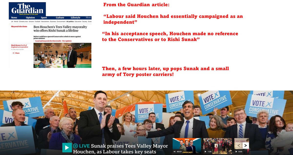 'Odd' how Ben Houchen apparently campaigned effectively as an independent, minimising Tory links, yet as soon as he was re-elected, up pops Sunak and a Tory cheerleader crowd - I wonder if any of his voters feel conned...🤔 #houchenout #toriesout #ToryGaslighting #toryscum