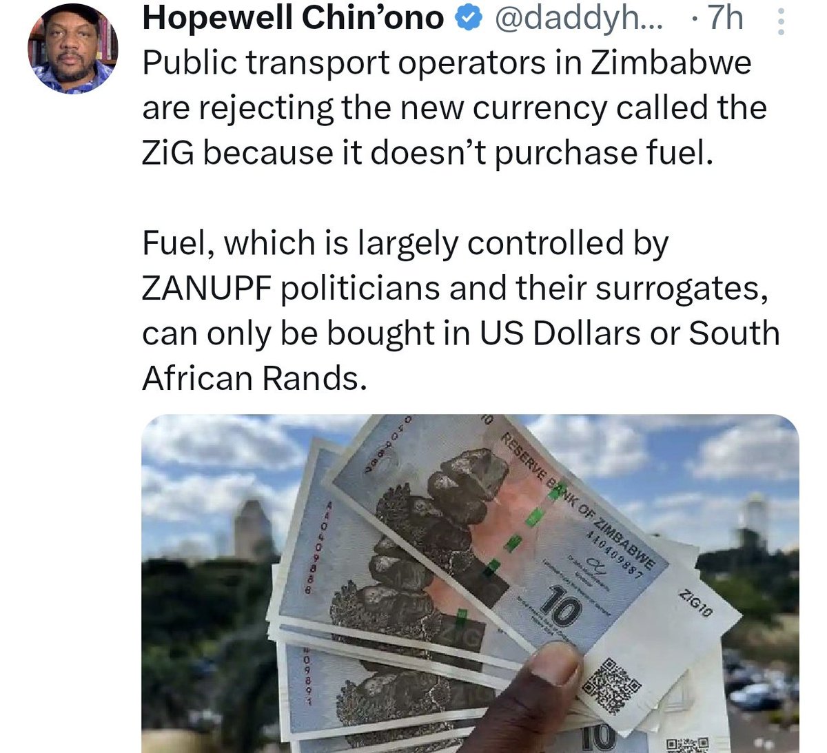 This attention seeking fibber is sick, very sick!

If last month Taxis/Kombiz were taking BOND NOTES when the street rate was 1:7000, what then stops them from taking ZiG which is way stronger than ZWL?

This DOOMSAYER is praying daily that ZiG fails, he will be disappointed!!