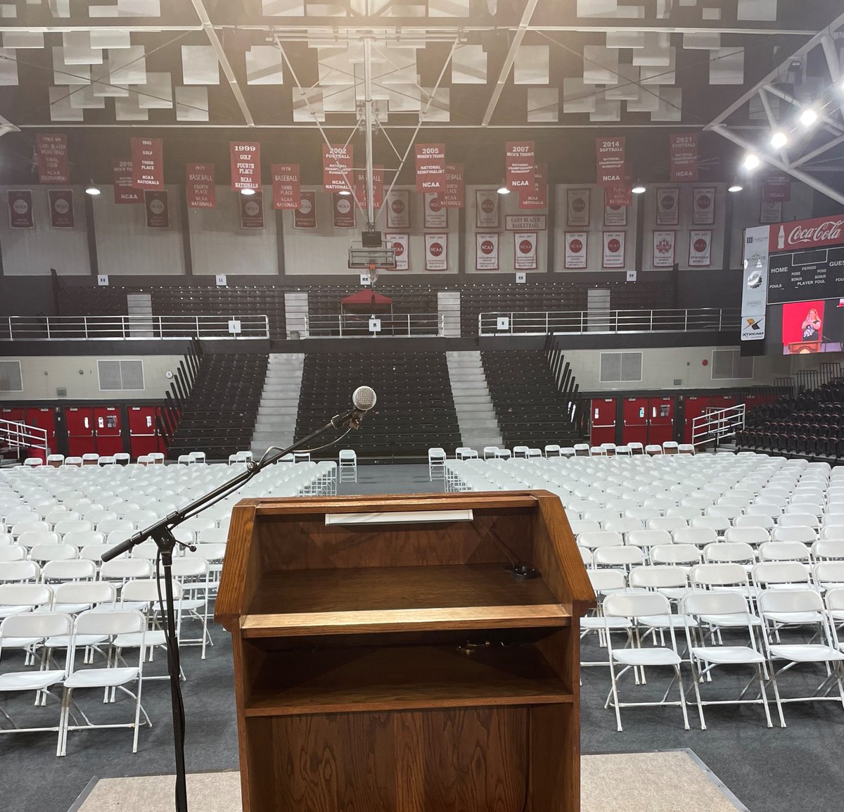 The PE Complex is set up and ready for The Graduate School Commencement this evening. We are ready to celebrate the Class of 2024! #VStateGrad 🎓