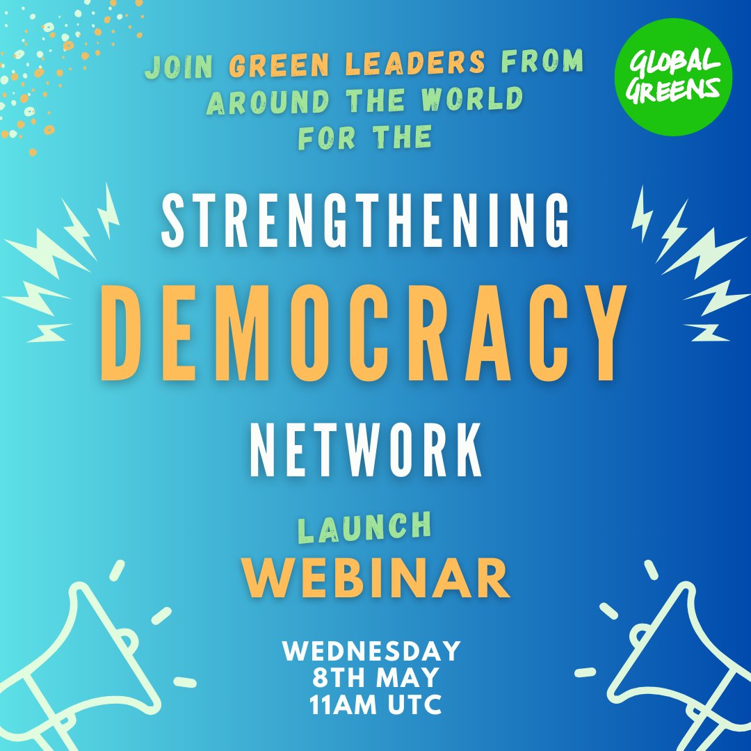 Join Green Leaders and MP's for the official launch of the Strengthening Democracy Network launch webinar. Inclusivity, diversity and representation are key for Participatory Democracy. @europeangreens @FYEG @APGF_Greens @GreensEFA Sign up here linktr.ee/globalgreens.o…