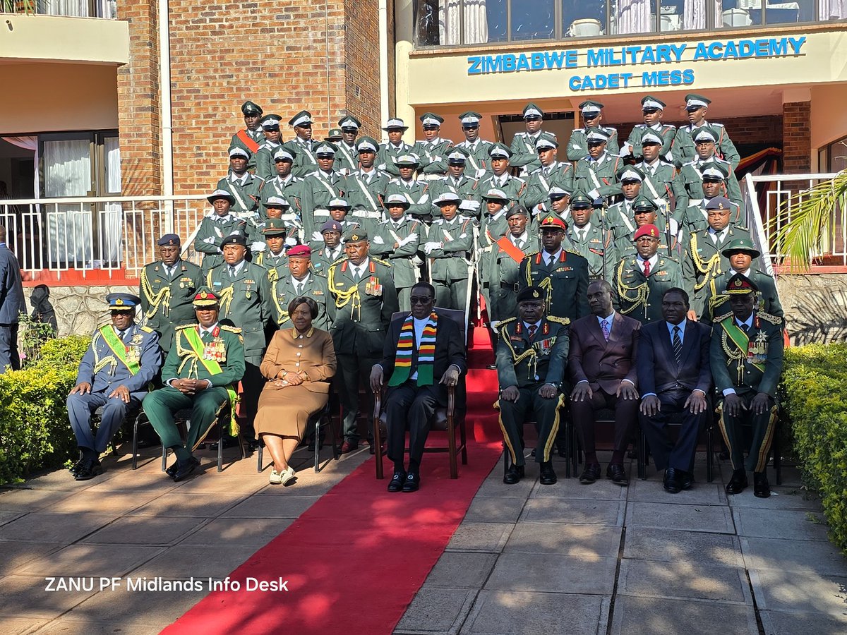 Today, the Commander In Chief of the Zimbabwe Defence Forces, His Excellency President Emmerson Mnangagwa @edmnangagwa presided over the Commissioning Parade of the Regular Officer Cadet Course 3/39/22 at the Zimbabwe Military Academy (ZMA) in Gweru @wicknellchivayo @Mug2155