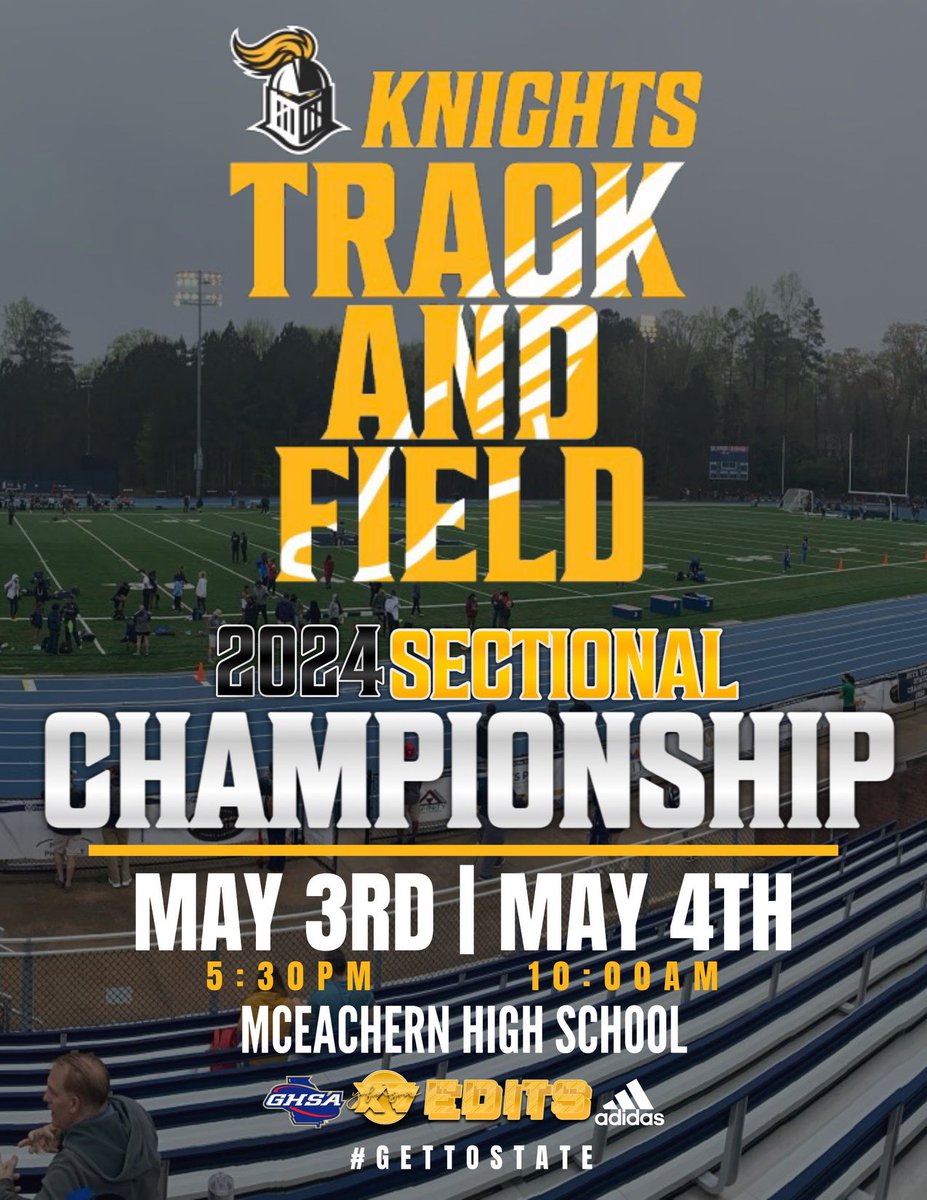 🚨Meet day for 🫵🏾 Black Knights!!

Follow your Knights as we travel to McEachern High School for the GHSA 7A Section B.  Top 8 Get a 🎫 to State LETS GO HUNT!

milesplit.live/meets/594505

📍McEachern Highschool 
📆5/3 and 5/4
⏰Day 1 5:30 Day 2 10:30
🚨Activity!