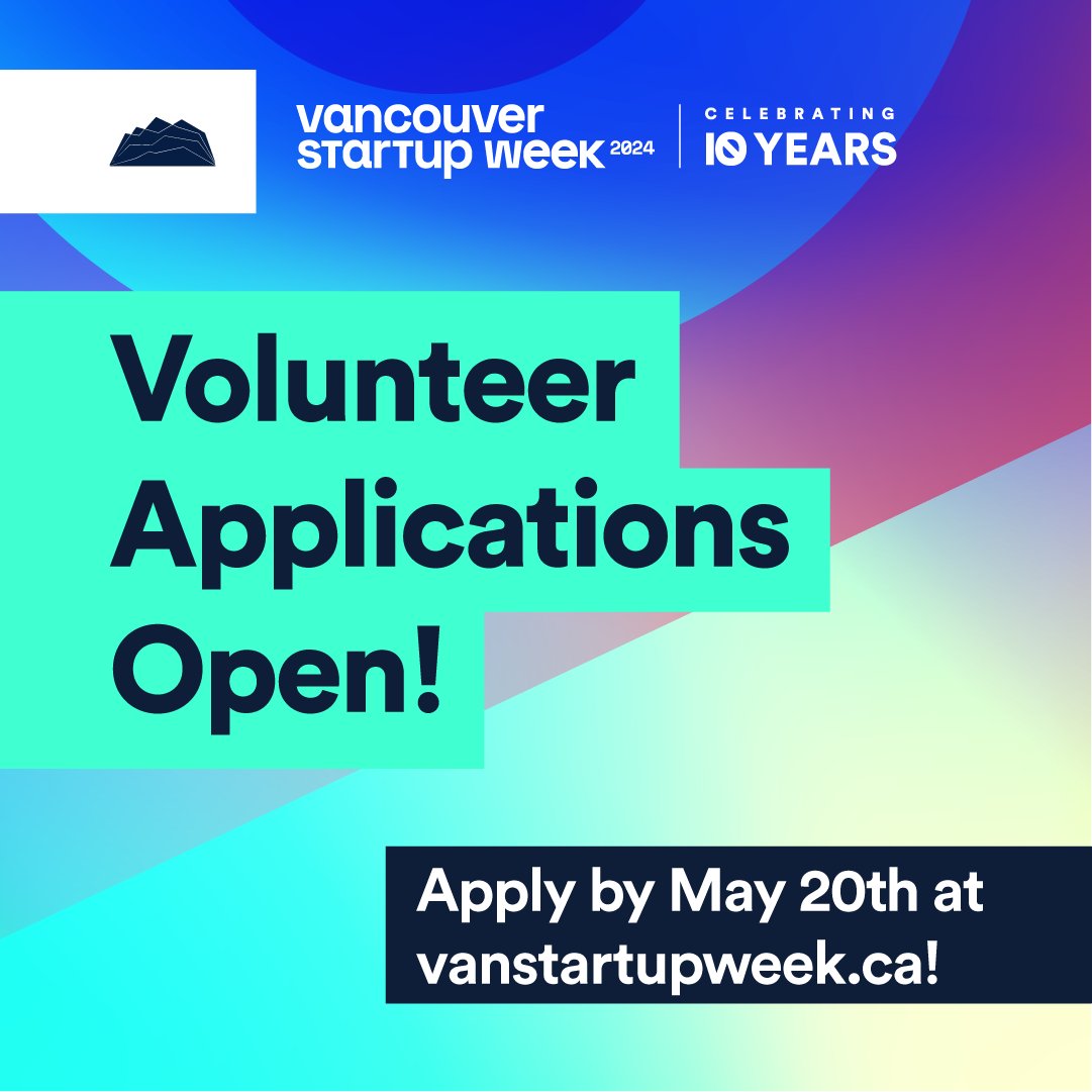 Join us as a volunteer for Vancouver Startup Week! Get firsthand experience in the buzzing world of startups and innovation.

📅 Applications are open until May 20th. 

🔗 Sign up at vanstartupweek.ca/volunteer/

#VSW2024 #VolunteerOpportunity #VancouverEvents