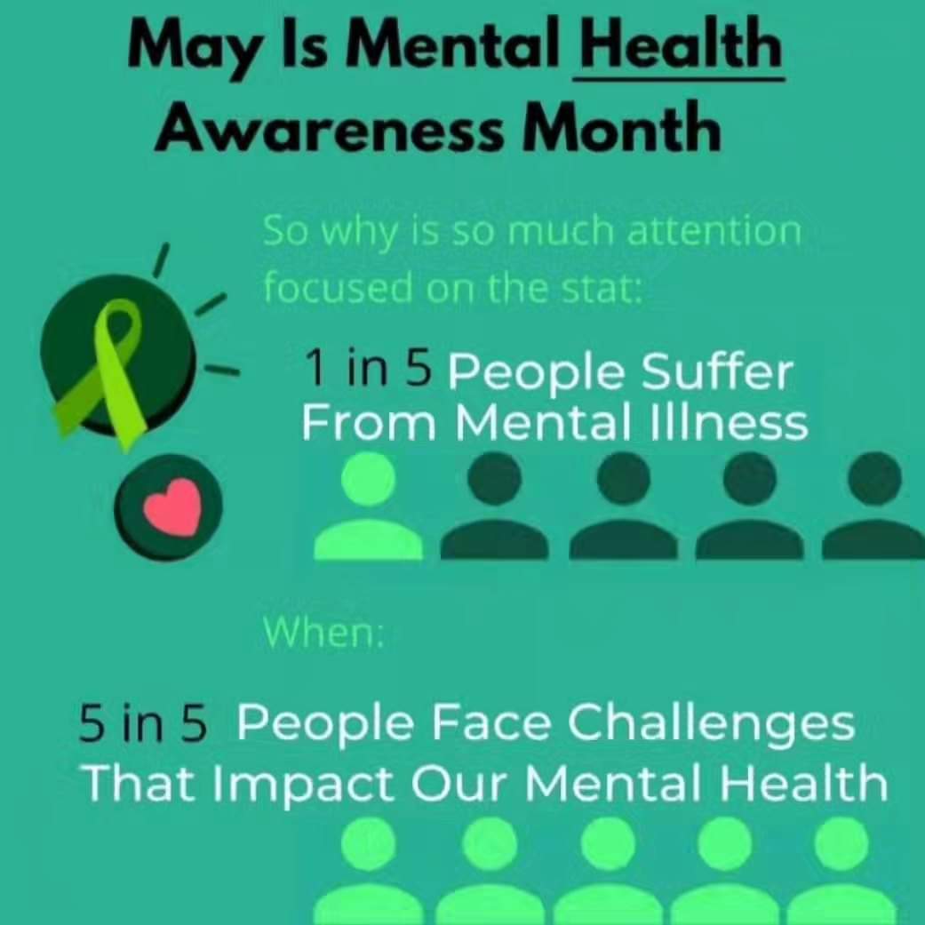 May is Mental Health Month!!! Numbers don't lie!!!!
#starttheconversation #mentalhealth #listen #hope
#youdeservetoseeitgetbetter✅ #kevinberthiafoundation