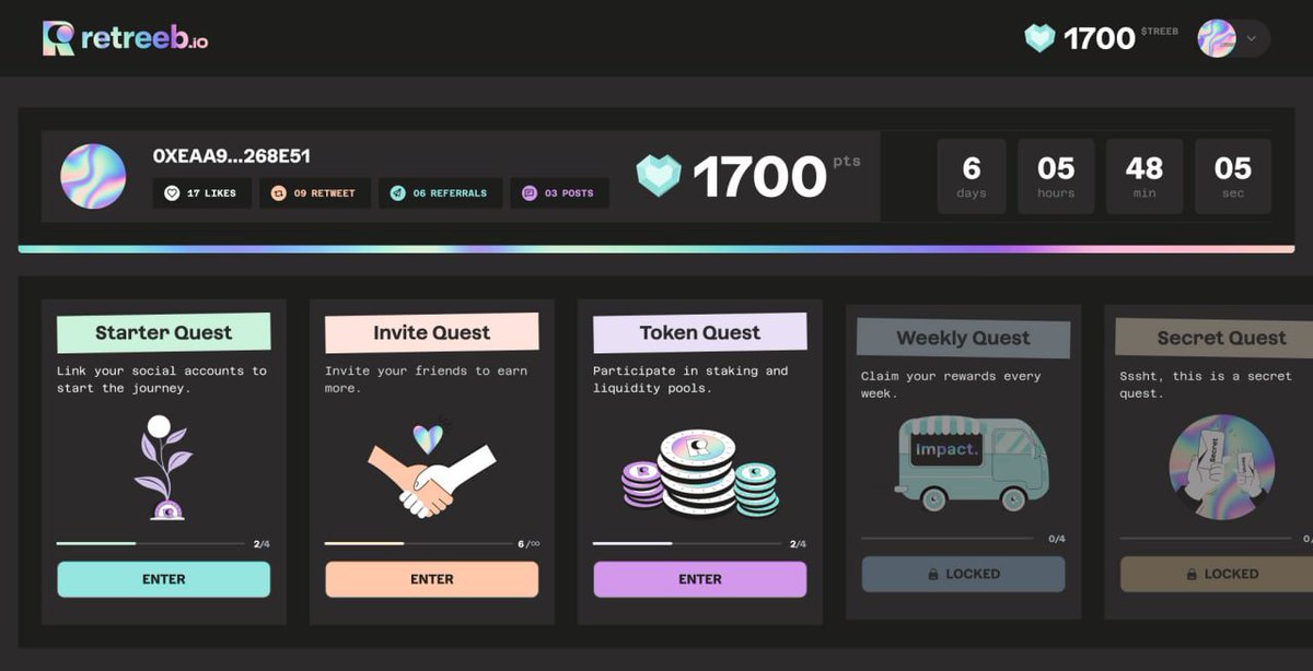 🎉 $TREEB Airdrop confirmed ! Discover a new way to engage in our Retreeb community & be rewarded for it 💰 ➡️ quests.retreeb.io is live 👀