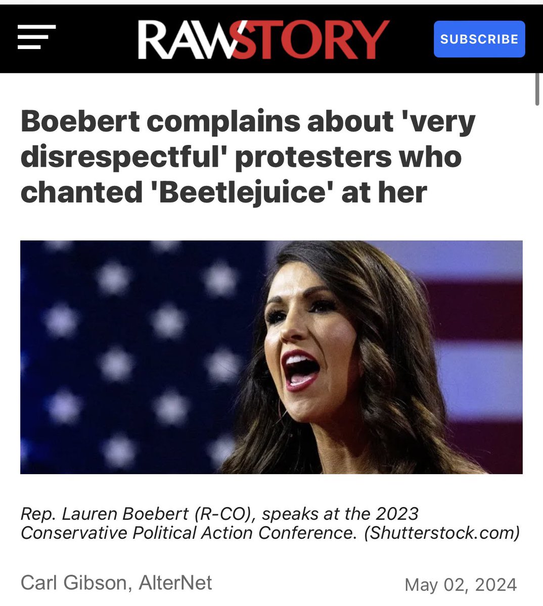 Boo Fuckin Hoo Beetlejuice Boebert! 'It’s time that Mayor [Muriel] Bowser gets aggressive in keeping safety here on this campus and the surrounding perimeter,' Boebert said, adding that the protesters were being 'very disrespectful.' @laurenboebert