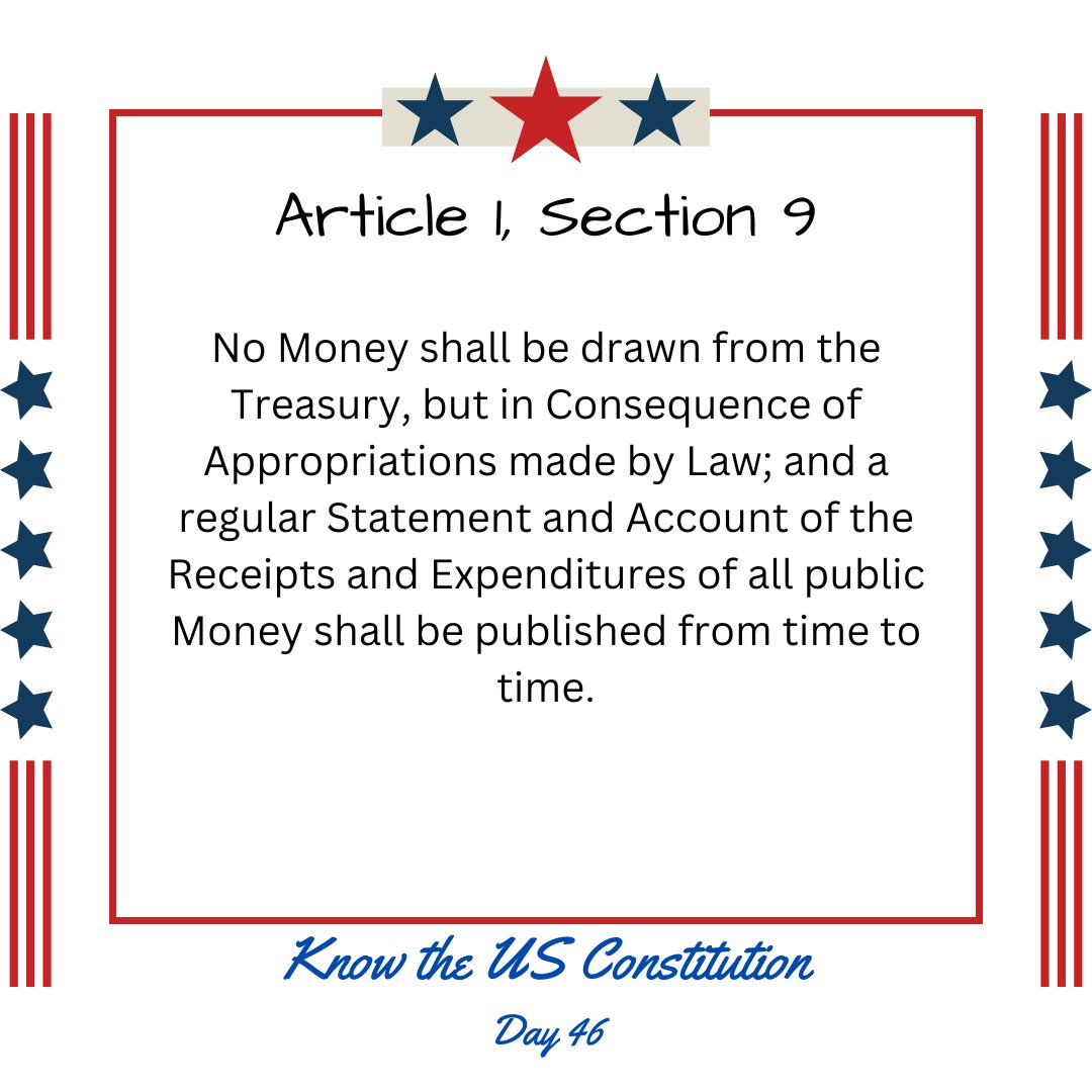 Day 46:  Article 1, Section 9
Powers Forbidden To Congress

#fightmisinformation #USConstitution #truth #ushistory #KnowledgeIsPower #Vote #article1 #congress #treasury

See our bio for previous posts--full text of the US Constitution in daily bite size pieces