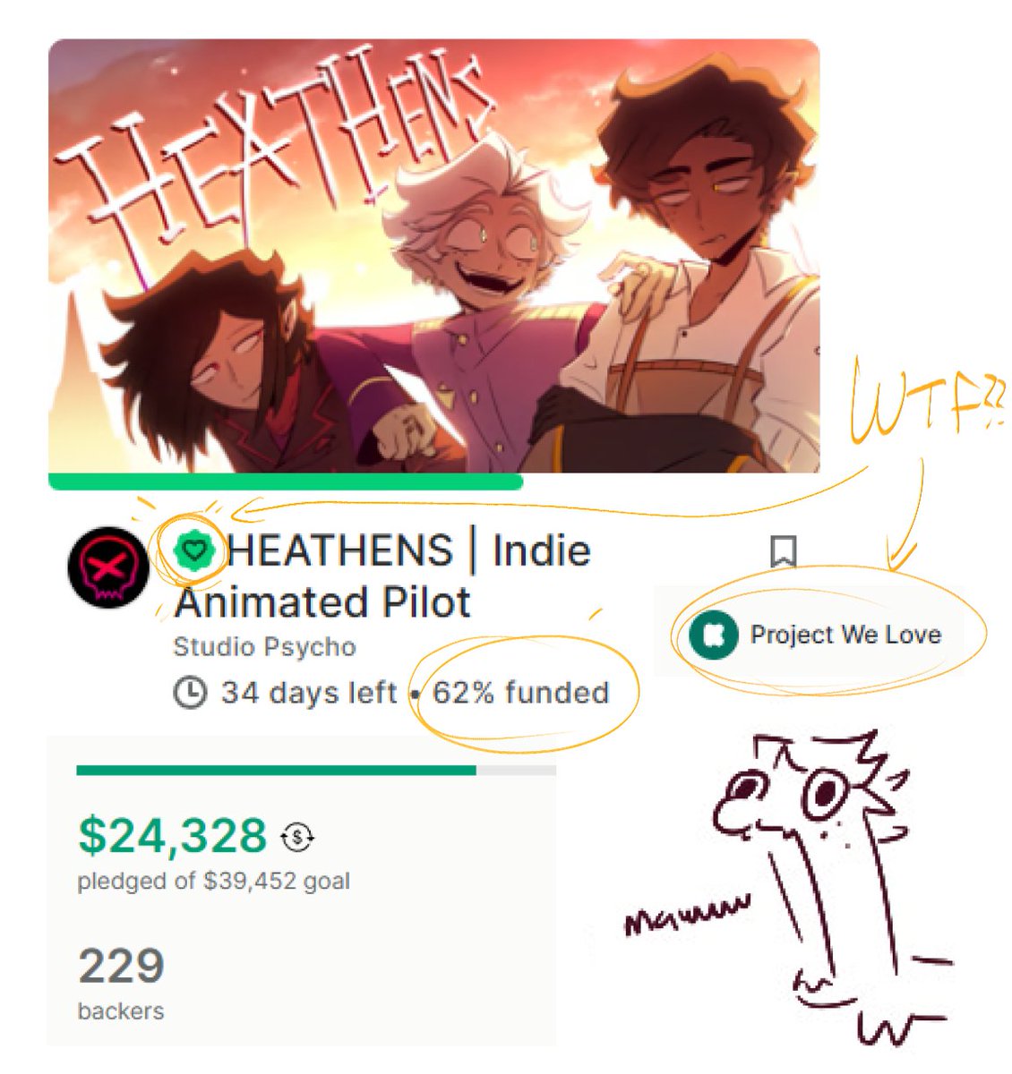 💥GUYSGYSS GUYSS HOLY SHIT KICKSTARTER GAVE US THE PROJECTS WE LOVE BADGE LETS FUCKING GOOOOOOOO💥✨

ANDD WE EVEN HIT 62% FUNDED!! Thanks so much to everyone who helped elevate us to this stage! And to newcomers, come join us and let's fund this indie animation together >:D ✨✨