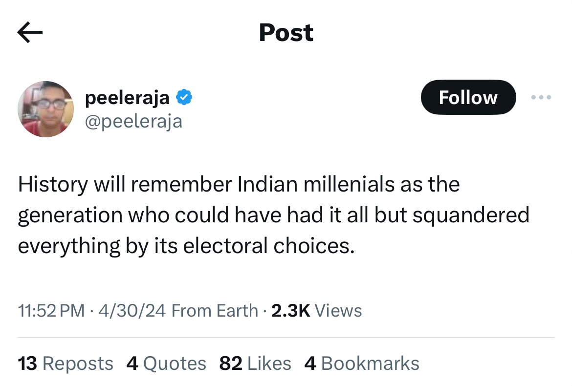 History will remember Indian millennials as the generation which could let India rot in the global leftist decay but instead, grew up and used its electoral choices to make it a totem of sanity in a world that’s happily cannibalizing itself in an Islamo-Bolshevik feeding frenzy.