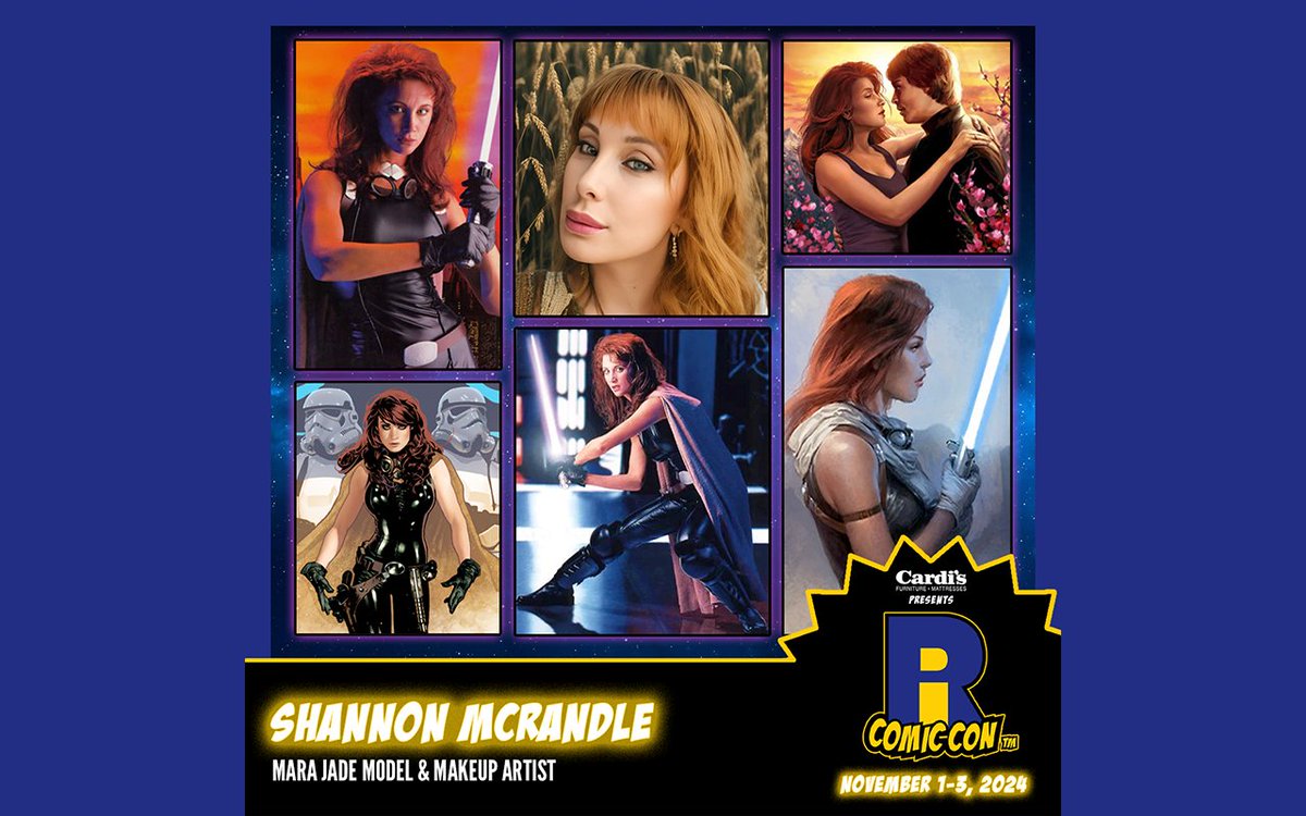 Please welcome @slmcrandle in a VERY RARE APPEARANCE to #RICC2024! She is a professional model, picked by Lucasfilm to represent Mara Jade in the photos taken for the Star Wars card games. Buy tickets now to meet her! #MaraJade #StarWars