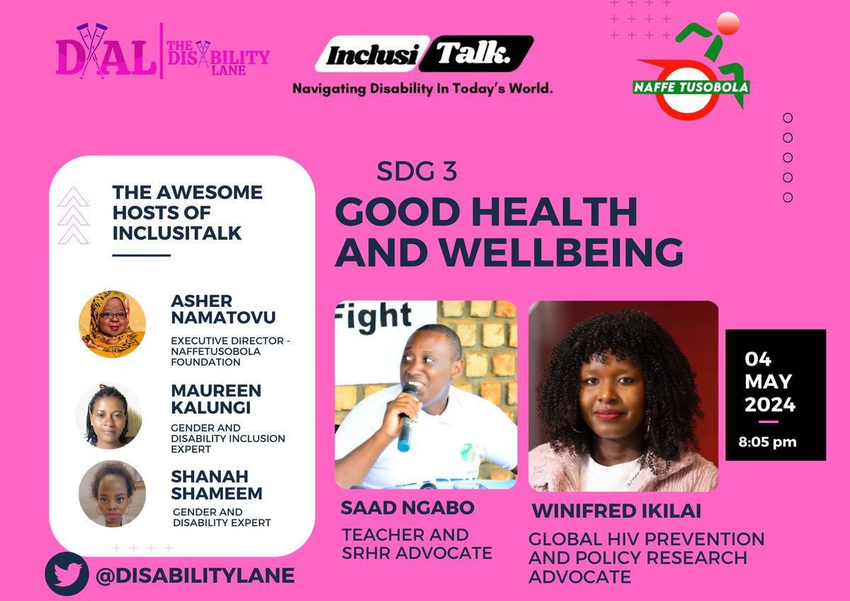 Amidst growing health disparities & rising mental health challenges, the path to achieving #SDG3 appears increasingly complex. Join us 2moro as .@InclusiTalk welcomes .@raelwyne & .@sirsaadngabo to delve into SDG3 & the inclusion of people with disabilities.