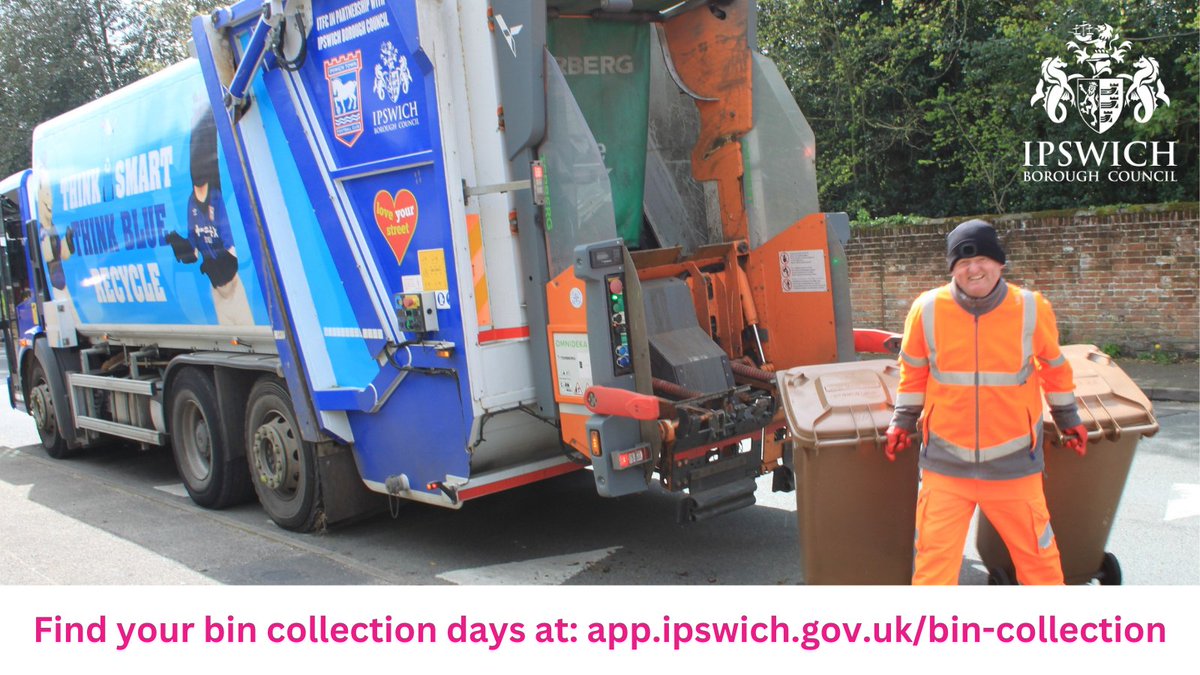 There will be no changes to bin collections next week due to Bank Holiday Monday, so please put your bins out on your usual collection day 🚛 To check your bin collection day, visit: app.ipswich.gov.uk/bin-collection