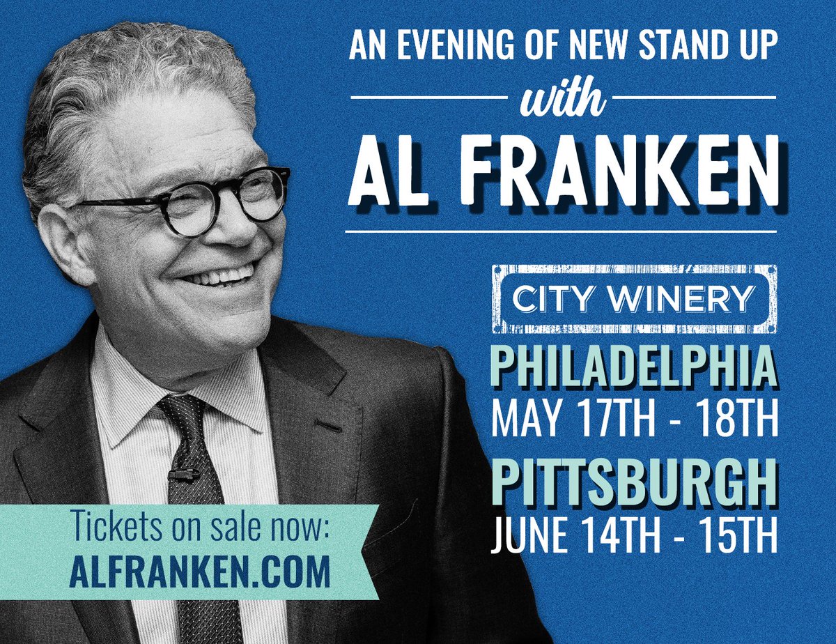 Hey Pennsylvania! I’m coming to City Winery Philadelphia on May 17 & 18 and Pittsburgh on June 14 & 15! Come and receive instructions on how to deliver your swing state for Biden!! Tickets on sale here: alfranken.com/appearances