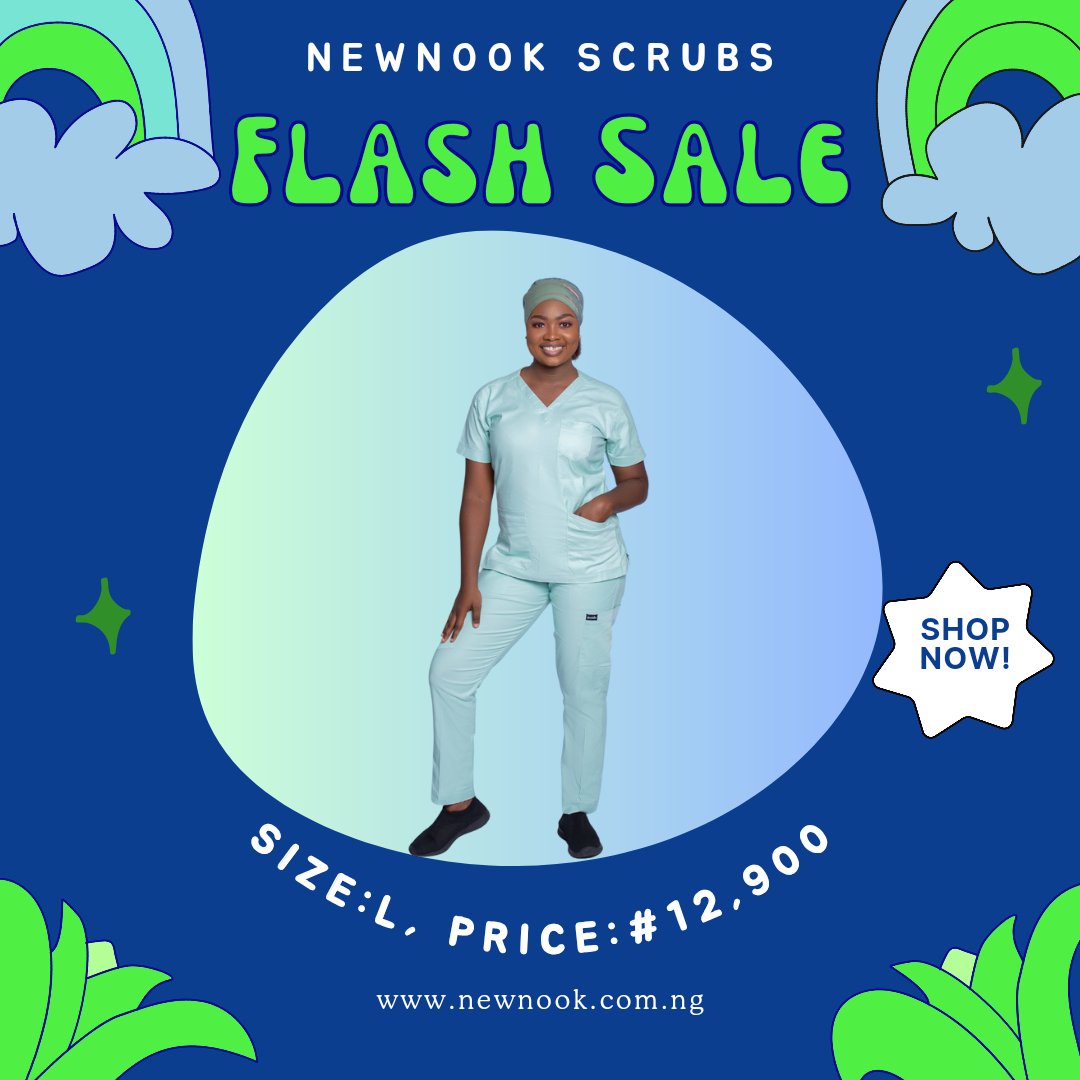 Upgrade your workwear with a pop of color – our mint green scrubs in size Large now on flash sale for ₦12,900. 

Dive into comfort and style without breaking the bank. Shop now and embrace the freshness! 🌱💼 

#FlashSale #UpgradeYourStyle #SizeLarge