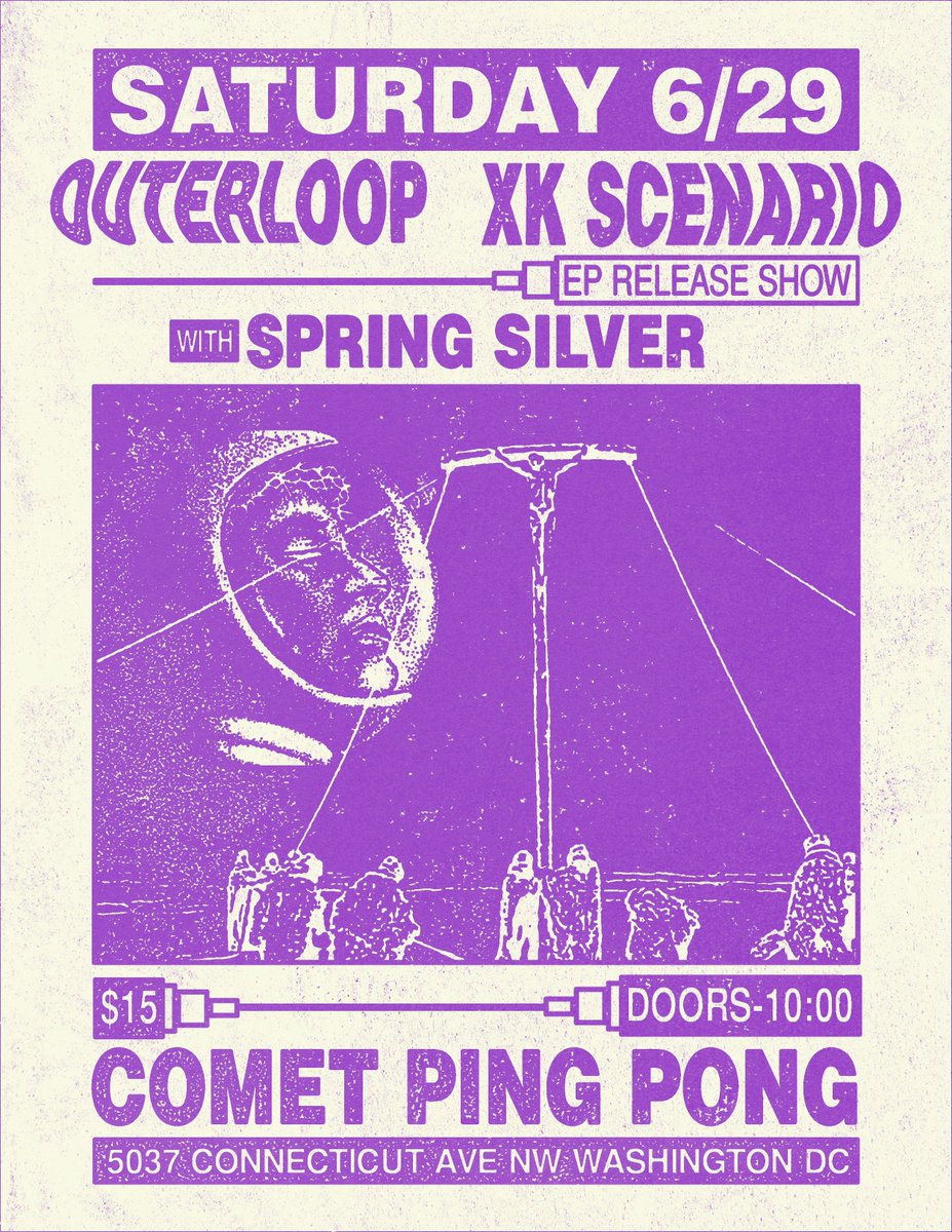 ⚡️JUST ANNOUNCED⚡️
A double EP release party! Outerloop AND @xk_scenario will be celebrating releases at @cometpingpong on 6/28 and @SpringSilverYa will be getting the party started. One sale now!

🎟: buff.ly/3wa62HE