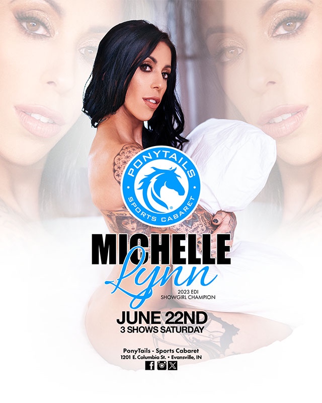 Come experience the incredible Michelle Lynn at Ponytails for one night only on June 22!
She's a truly sultry & amazing, award-winning feature entertainer! You don't want to miss this! 🤩 
.
.
.
#FeatureEntertainer #Aerialist #MichelleLynn #Ponytails #SportsCabaret #Evansville