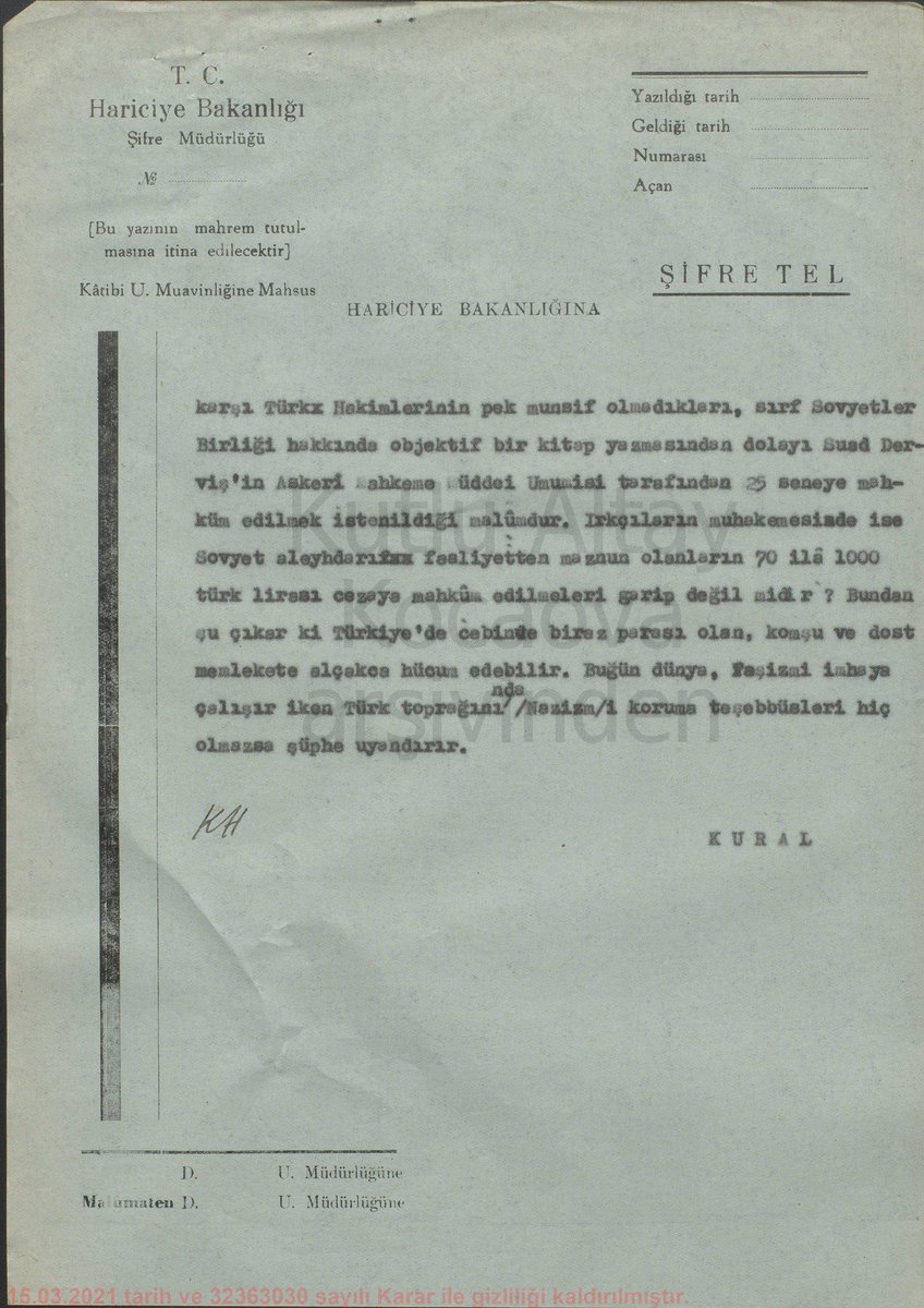 'Türkçülük ve 1944 dâvâsı ile ilgili paylaştığım, 1945 târihli bu belge, ilk kez yayınlanıyor. Dolayısıyla Türkçülük târihi açısından çok önemlidir. Burada bahsi geçen Trud gazetesi, Bulgaristan'da 1936 yılında yayına başlayan bir komünist, sendika gazetesi. Özelleştirildiği…