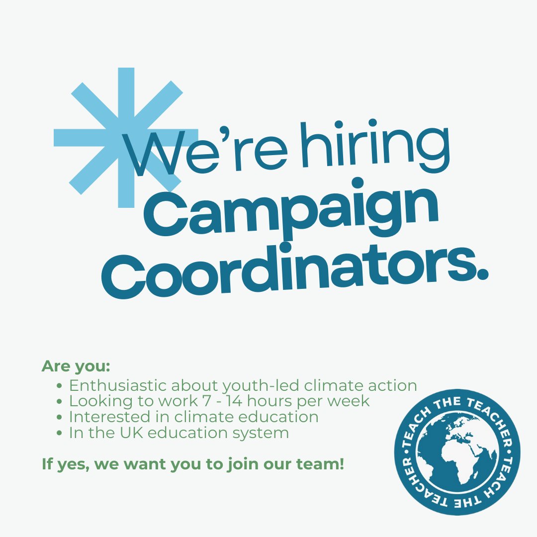 Our Green Schools Revolution: Teach the Teacher campaign is hiring! 📣

Join our team of student Campaign Coordinators and help us empower young people to talk to their teachers about climate.

Applications are open now until June 3rd 👉 bit.ly/ttt_apply
