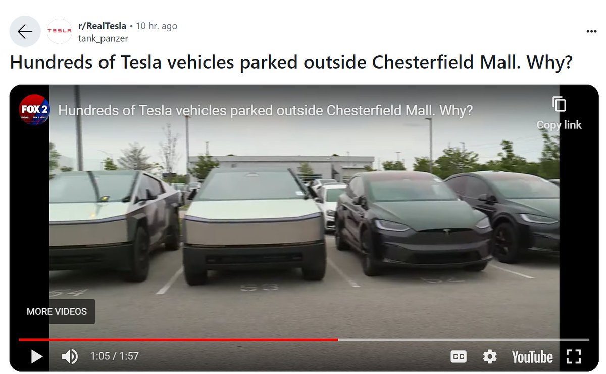 Hey Elon @elonmusk, why are there 'hundreds' of your new vehicles parked at Chesterfield Mall and other locations around the US? It appears that $TSLAs are not selling? When GigaMexico? $TSLA