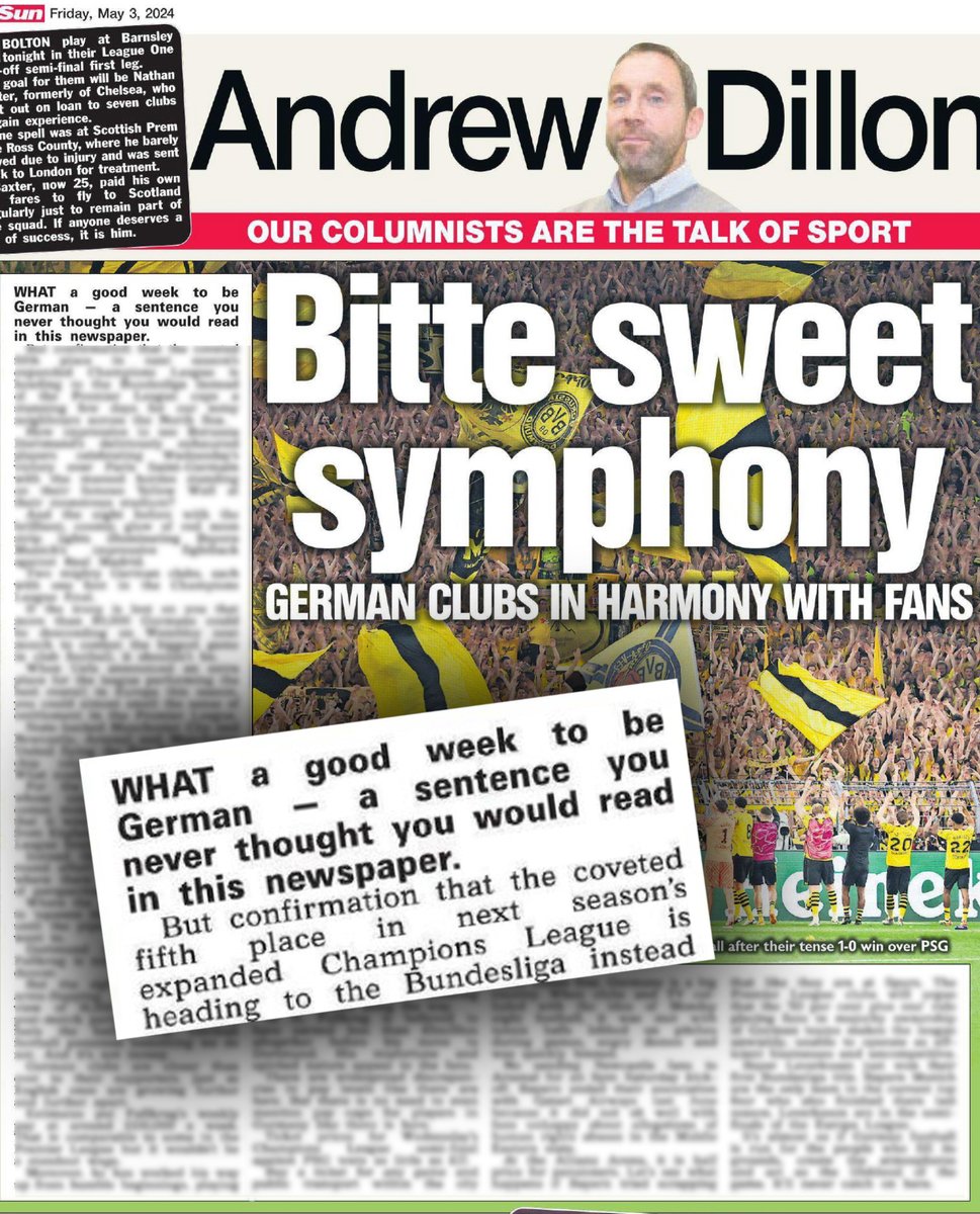 The Sun says it's a 'good week to be German' and with five Bundesliga clubs playing in the Champions League next season, I agree! From ticket prices to fan activism, there's lots to like about our football. I'd love to hear what you've enjoyed on footballing trips to Germany 👇
