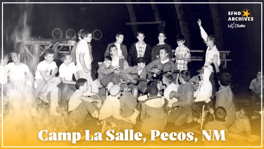 Did you know that the Brothers of the New Orleans-Santa Fe District ran a camp for boys in Pecos, New Mexico, for over three decades? The campers had a great time, as you can see in this ca. 1960 photo of them enjoying a campfire sing-a-long. #SFNODistrict #FlashbackFriday