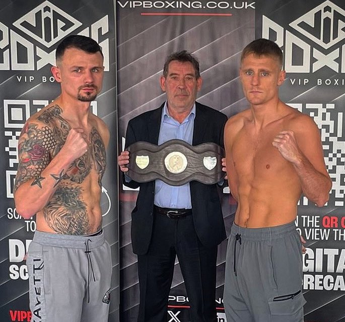 WE HAVE A FIGHT! 🔥 @HitmanHodgson as always the ultra professional weighing in bang on weight and coming for his first of many titles! Tomorrow night the Hitman goes to work! ⭐️ #HitmanHodge #AreaTitleFight #OEM