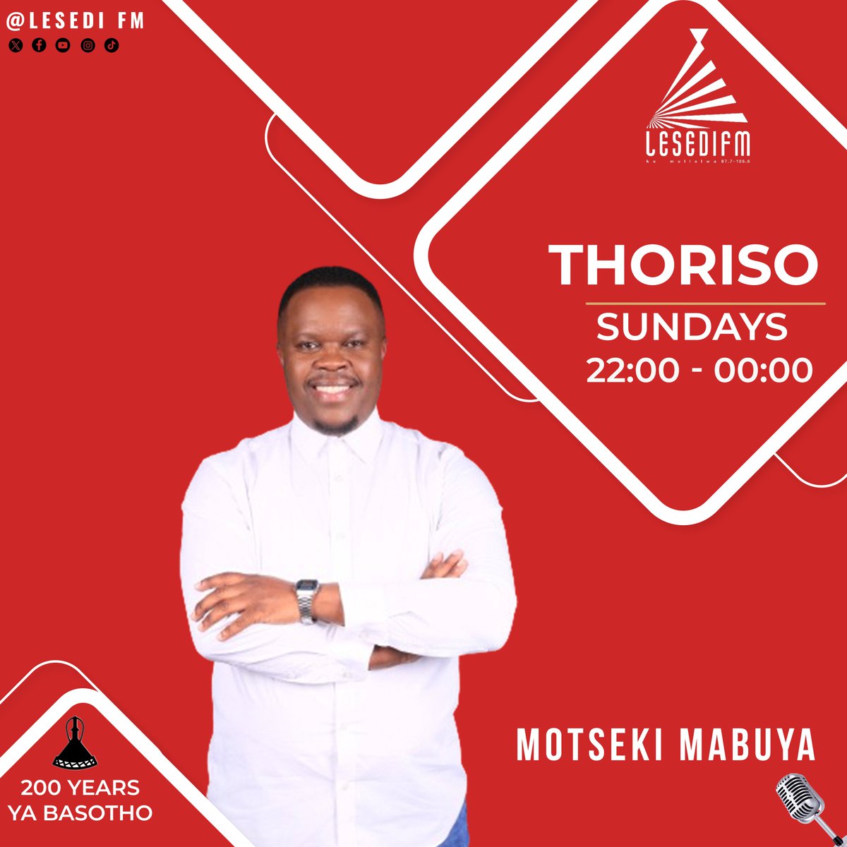 #Thoriso le Motseki Mabuya. 📱:0832840008 📞:0860003084 🌐: bit.ly/3JmKYxO Mamela Radio! #200YearsYaBasotho