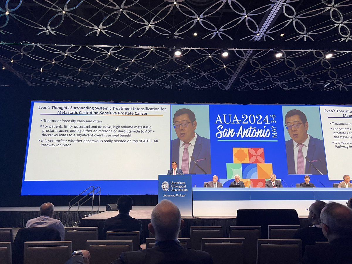 It is yet unclear whether docetaxel is really needed on top of ADT + AR
pathway inhibitor, but some trials could answer this question. Great and very insightful talk by Dr. Evan Yu
 #AUA24 #ProstateCancer
