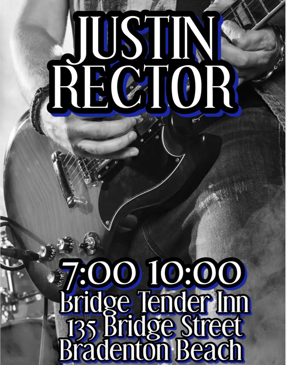 Justin takes the stage tonight at 7:00! #bridgetenderinn #bradentonbeach #annamariaisland #bestlivemusiconAMI #justinrector #awesomefoodandcocktails #fridayvibes #meetmeatthetender