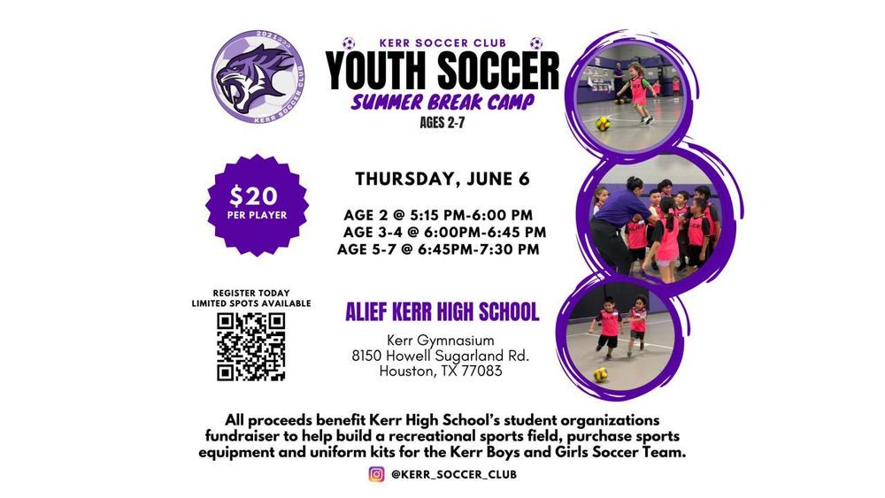 Kerr Soccer Club is hosting a Youth Soccer Summer Break Camp aliefisd.net/article/158173…