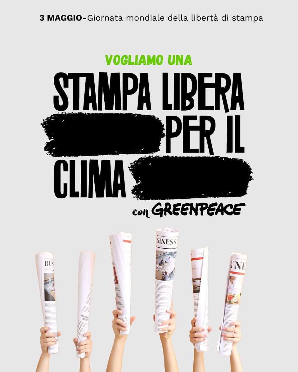 All'Italia serve una stampa libera, anche per il clima shar.es/agsDaz Anche greenreport firma l’editoriale congiunto, sostenuto da Greenpeace in occasione della Giornata mondiale @GassmanGassmann @GreenHeroesKC