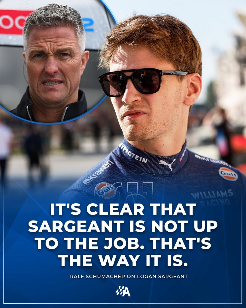 Ralf Schumacher believes that Logan Sargeant's performances at Williams do not justify a seat in #F1 😱 

He also hopes that a space becomes available for his nephew Mick Schumacher, he told Formel1.