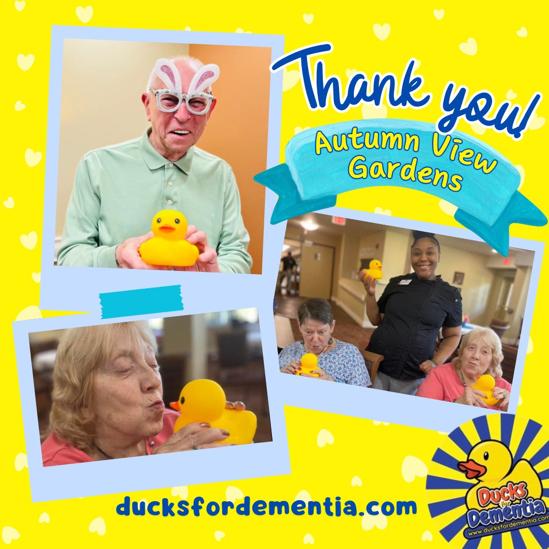 Thank you Autumn View Gardens for sharing these amazing photos! 🐤

Ducks For Dementia is a 501(c)3 Non-Profit Charity. Join us on our journey helping people with Dementia and raising money for Alzheimer's research and support! 

💻 ducksfordementia.com 

#ducksfordementia