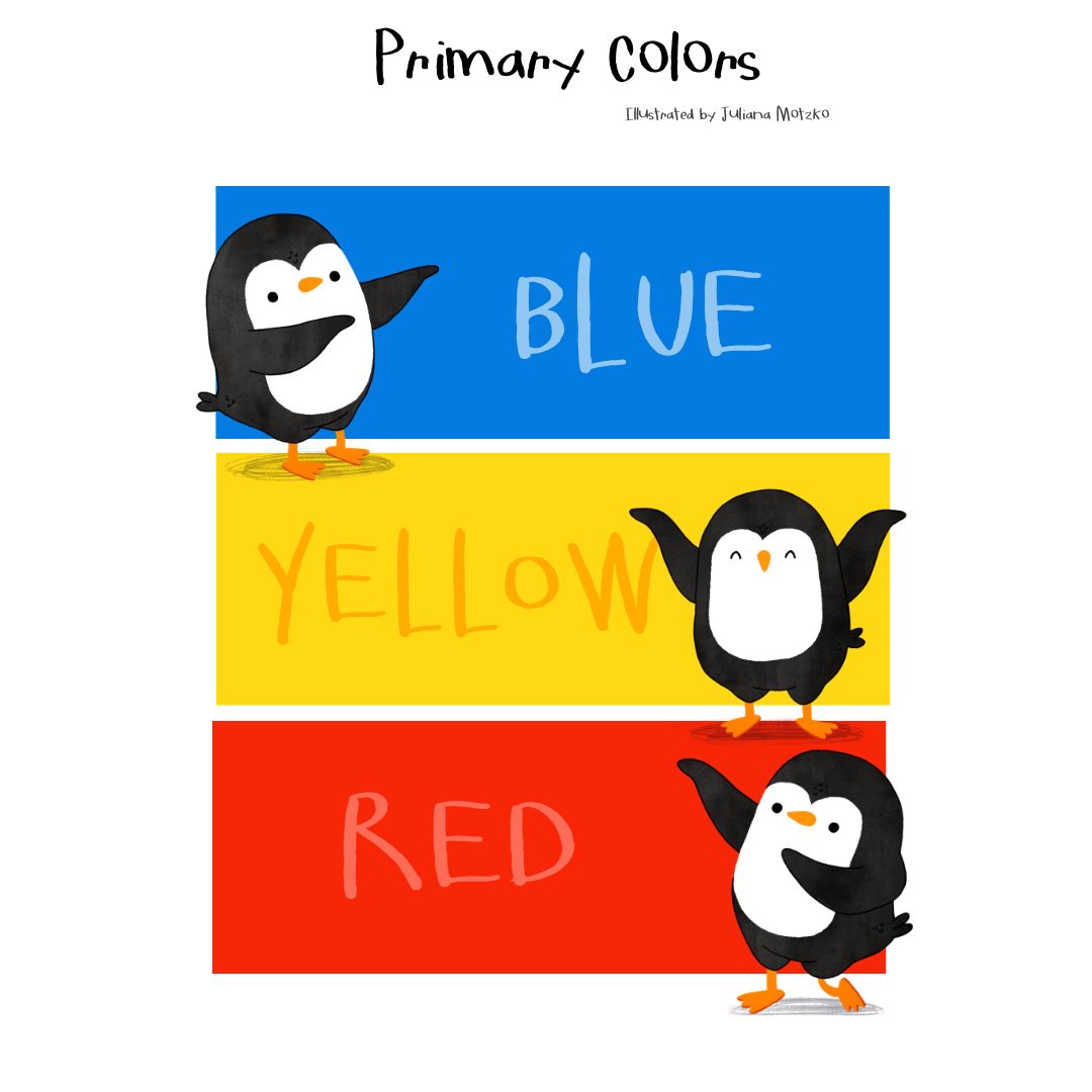 Primary Colors. New design available in our stores. Order yours now! Link in Bio. #ThePenguinsFamily #penguin #Learning #Colors #cute #PenguinsLife #life #cartoon #dailylife #illustrator #ilustracao #kidlitart #kidlitartist #插图师 #企鹅 #插画 #JulianaMotzko
