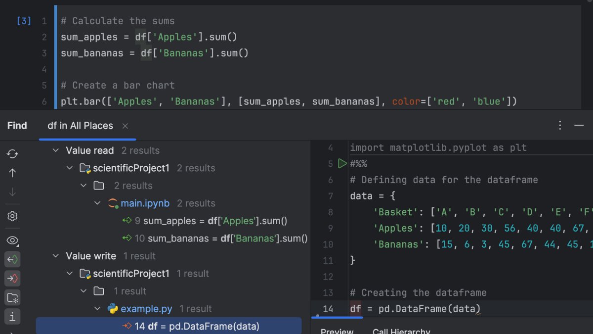 In PyCharm 2024.1.1, seamlessly navigate and refactor between Jupyter notebooks and Python scripts within your project. Find declarations or usages easily and have the whole spectrum of code inspections at your disposal. Learn more: jb.gg/refactor-jupyt…