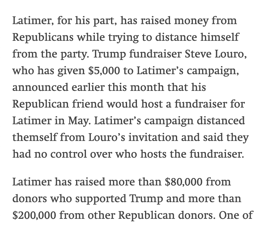 Right-wing donors and PACs are planning to spend millions to take out @RepBowman. 'Latimer has raised more than $80,000 from donors who supported Trump and more than $200,000 from other Republican donors.'