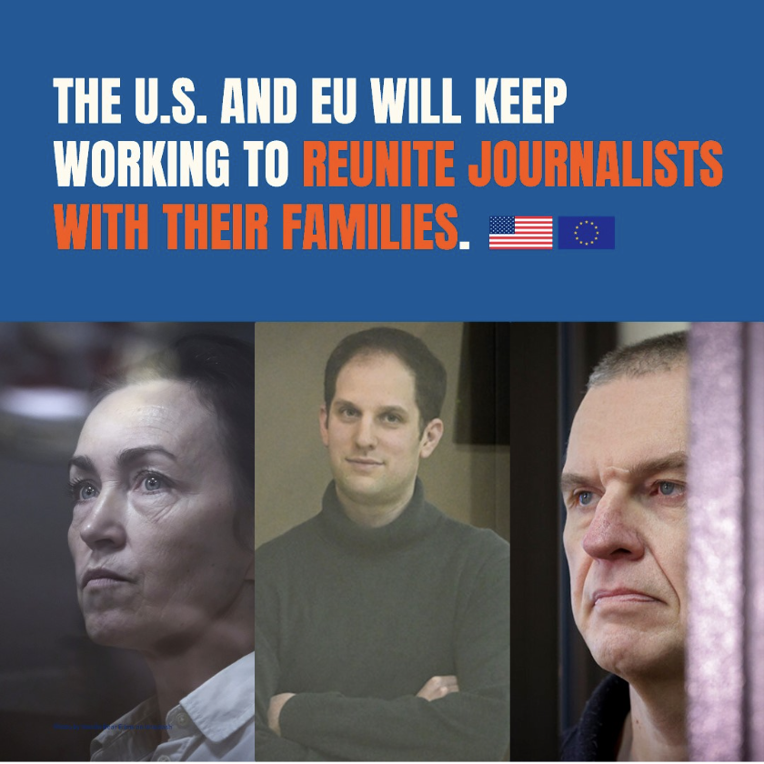Together the United States, Europe, and our many partners will keep working every day to reunite journalists who remain unlawfully imprisoned by autocratic regimes with their families and to hold those responsible to account. #WorldPressFreedomDay useu.usmission.gov/a-transatlanti…