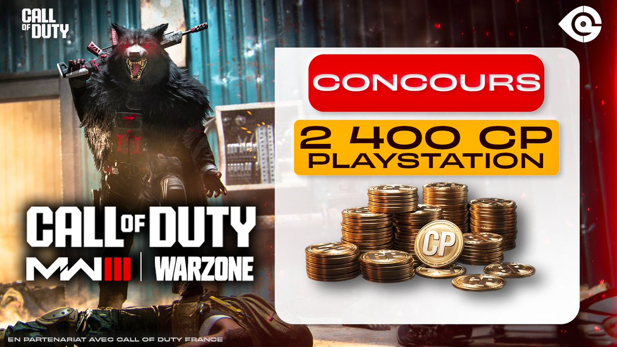 🎁 CONCOURS 🎁
Gagne 2400 COD Points à dépenser dans la boutique de #ModernWarfare3 & #Warzone !
(PlayStation uniquement)

🔄 RT ce post
✅ Follow @CoDQG_ 
💬 Dis-nous pourquoi tu veux le code

En partenariat avec @CallofDutyFR 
Tirage au sort le 5 mai 2024 - 18h.