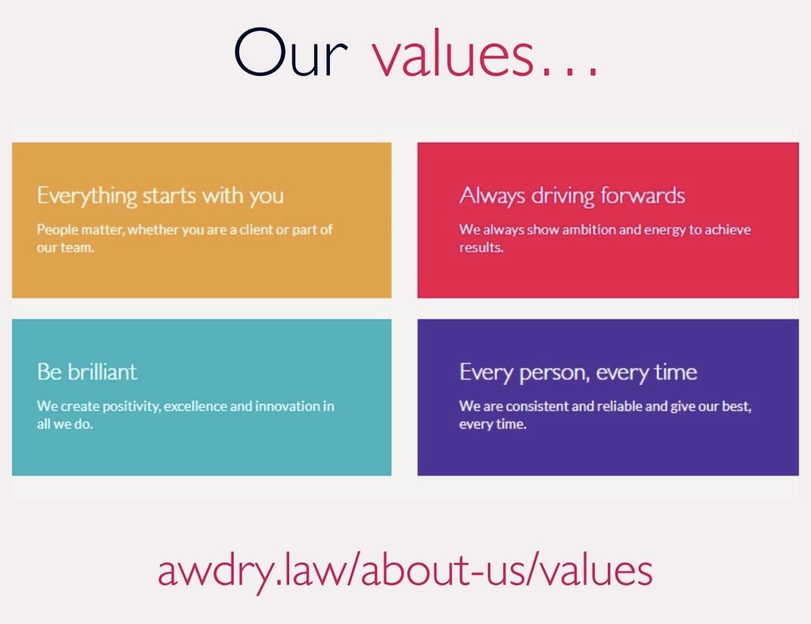 At Awdry Law, our values are the platform upon which everything is built - excellent client service and making this a great place to work. Visit our careers page to find out more; awdry.law/careers #valuesdriven