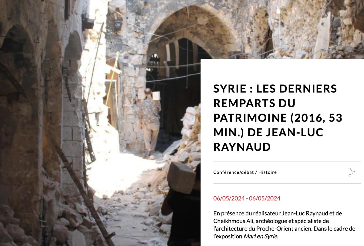 L'exposition #MariEnSyrie à la @BNUStrasbourg met aussi en lumière un patrimoine en danger, comme le montre J.-L. Raynaud dans son film, 'Syrie : les derniers remparts du patrimoine'. RV lundi prochain, pour une projection-débat en présence du réalisateur: bnu.fr/fr/evenements-…