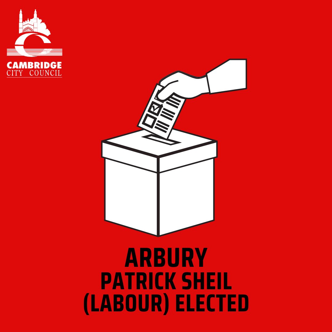 Election results are coming in. Patrick Sheil (Labour) wins in Arbury.