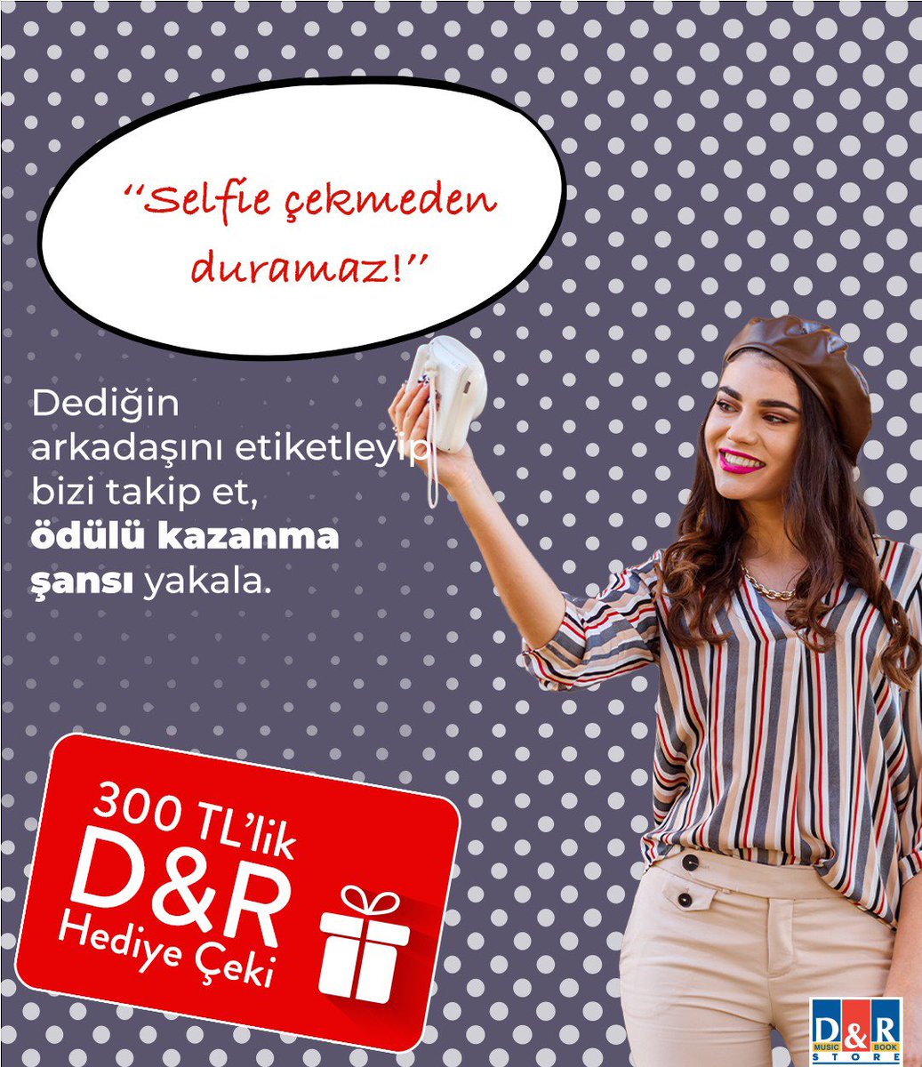 Sadece takipçilerimize özel, Cuma şansı D&R yarışması bu hafta anıları ölümsüzleştirmeyi seven arkadaşın için geliyor. Bizi takip edip “Selfie çekmeden duramaz” dediğin arkadaşını bu postun altına etiketle, 300 TL’lik D&R hediye çeki kazanma şansı yakala!