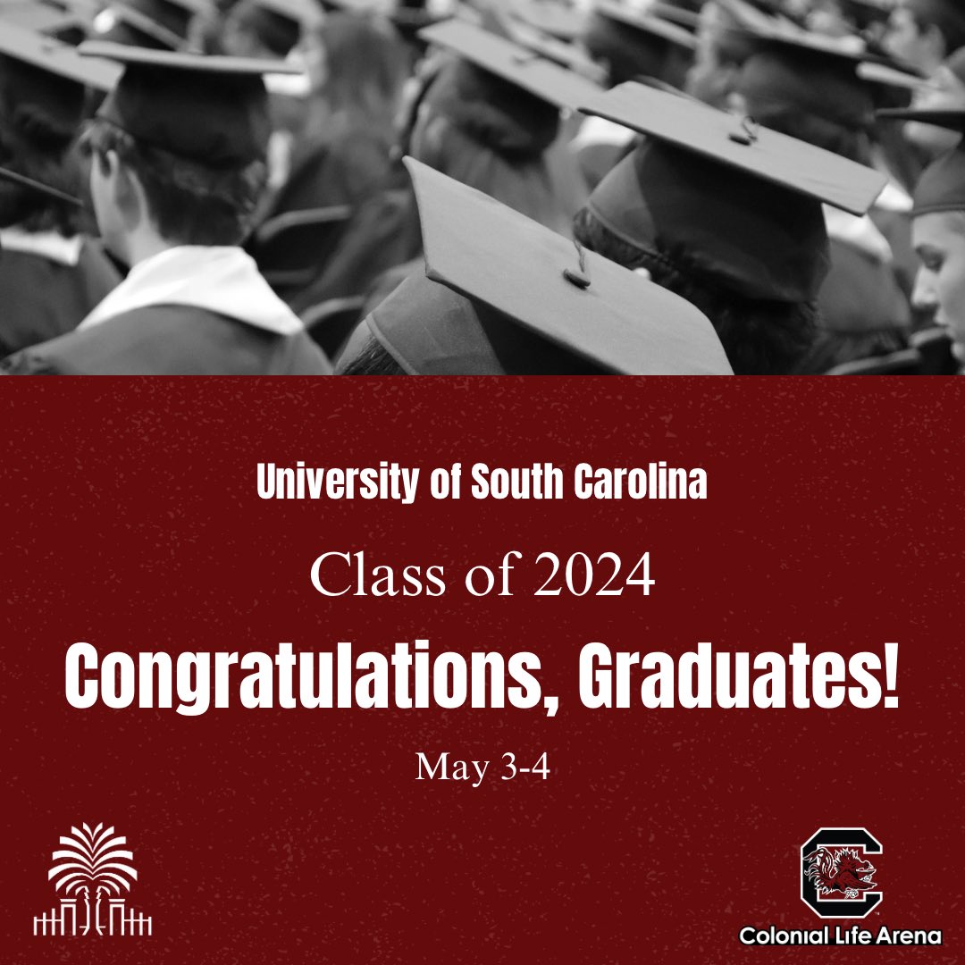 Congratulations @UofSC Graduates! 🎓 Make sure to stop by the NEW photo op located on Greene Street #ForeverToThee24 May 3 | 3:00 PM May 4 | 9:30 AM & 3:00 PM Doors open 90 minutes prior to ceremony. For more information: bit.ly/USCCommencemen…