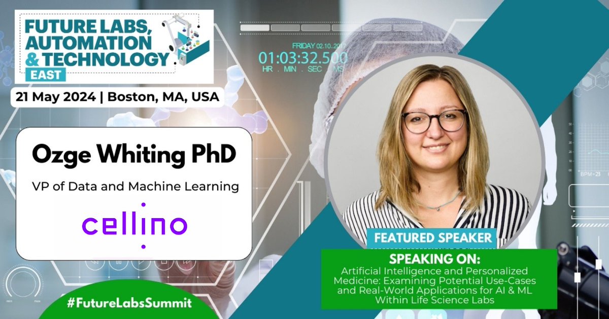 🗓️ Save the date for @CellinoBio's Ozge Whiting's 'Artificial Intelligence and Personalized Medicine' session at #FutureLabsSummit East in #Boston on 5/21 at 8:30 am EDT! Discover how #AL & #ML is transforming the future of #personalizedmedicine. 🔗 bit.ly/3P9G2Ck