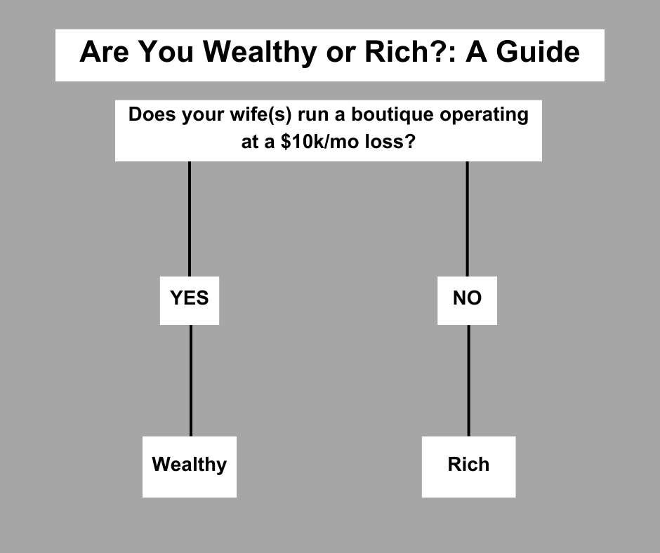 I've had a lot of high earners DMing me about the difference in being wealthy and rich? With my virtual assistant's help, I made this quick flow chart. Hope this clears things up!