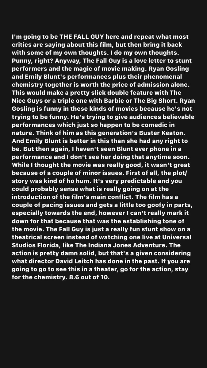 #TheFallGuy #RyanGosling #EmilyBlunt #AaronTaylorJohnson #HannahWaddingham #TeresaPalmer #StephanieHsu #WinstonDuke #DavidLeitch #stunts #Action #comedy #romance #UniversalPictures #movietheater #moviereview #filmreview #review #film #movie #stuntperformers #zachszanyreviews