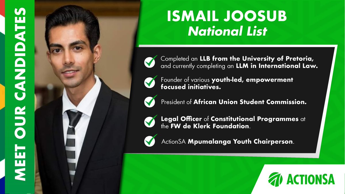 𝗜𝗻𝘁𝗿𝗼𝗱𝘂𝗰𝗶𝗻𝗴 @IsmailJoosub1, 𝗼𝘂𝗿 𝗠𝗲𝗺𝗯𝗲𝗿 𝗼𝗳 𝗣𝗮𝗿𝗹𝗶𝗮𝗺𝗲𝗻𝘁 𝗰𝗮𝗻𝗱𝗶𝗱𝗮𝘁𝗲. Joosub holds an LLB Degree from the University of Pretoria and is currently pursuing an LLM Degree in International Law at the same institution. He is the founder of various…