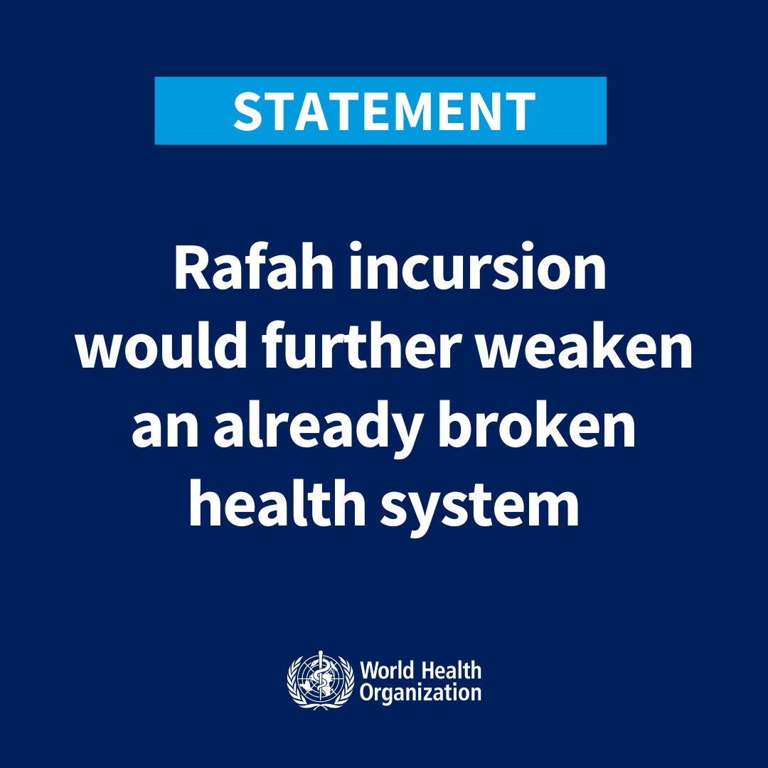 Rafah incursion would substantially increase mortality and morbidity and further weaken an already broken health system WHO is deeply concerned that a full-scale military operation in Rafah could lead to a bloodbath. More than 1.2 million people are currently sheltering in the