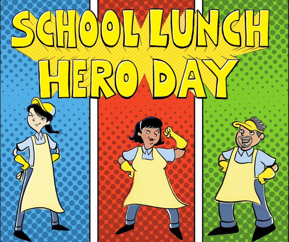 May 3 is #SchoolLunchHeroDay! To all 83 superheroes in the lunchrooms across the district, we want to say THANK YOU! You make sure our students are fed each day! 

Our staff is on pace to serve over 1.5 million breakfasts, lunches, suppers and snacks this school year!
